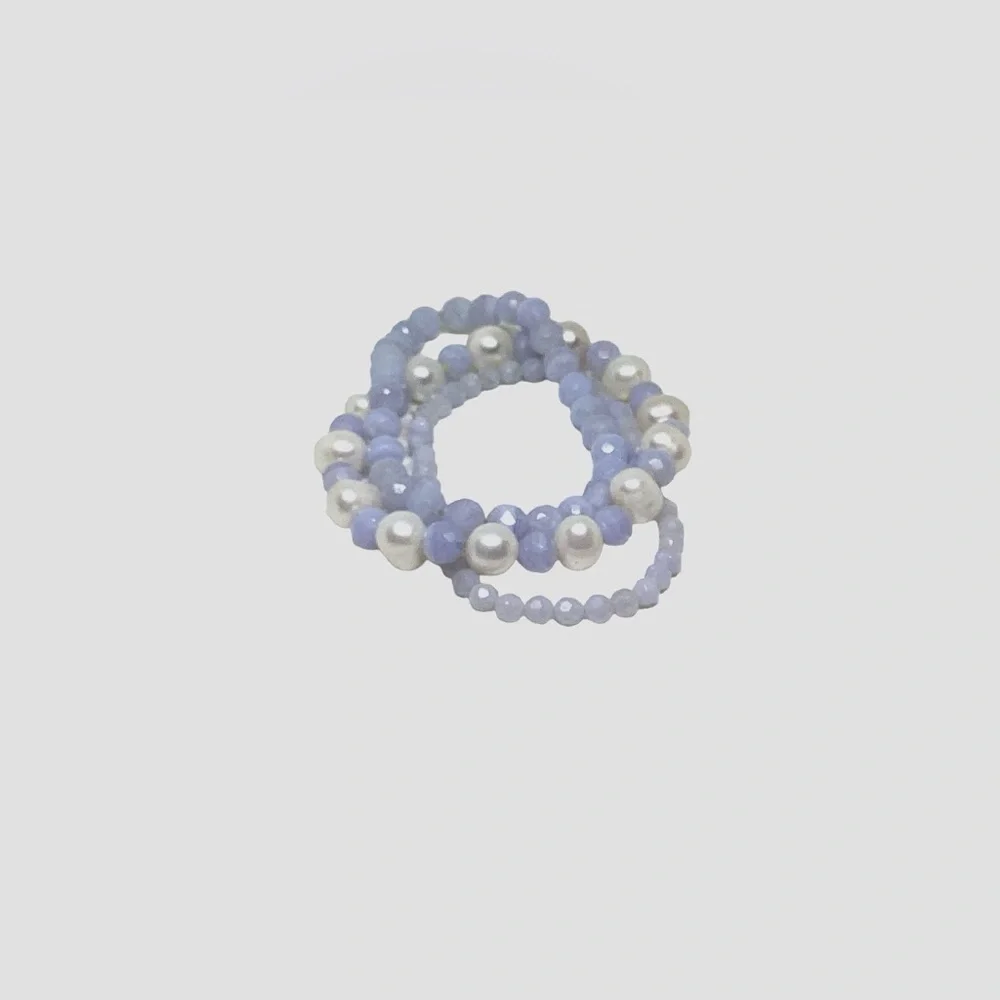 Set Lot Set 3 Real Pearls Calcedony Gemstone Bracelets Faceted Rare Unique
